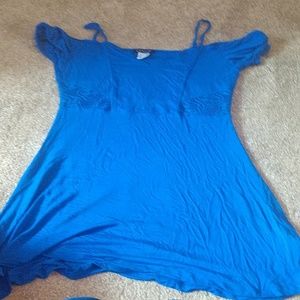 Off the shoulder blue shirt